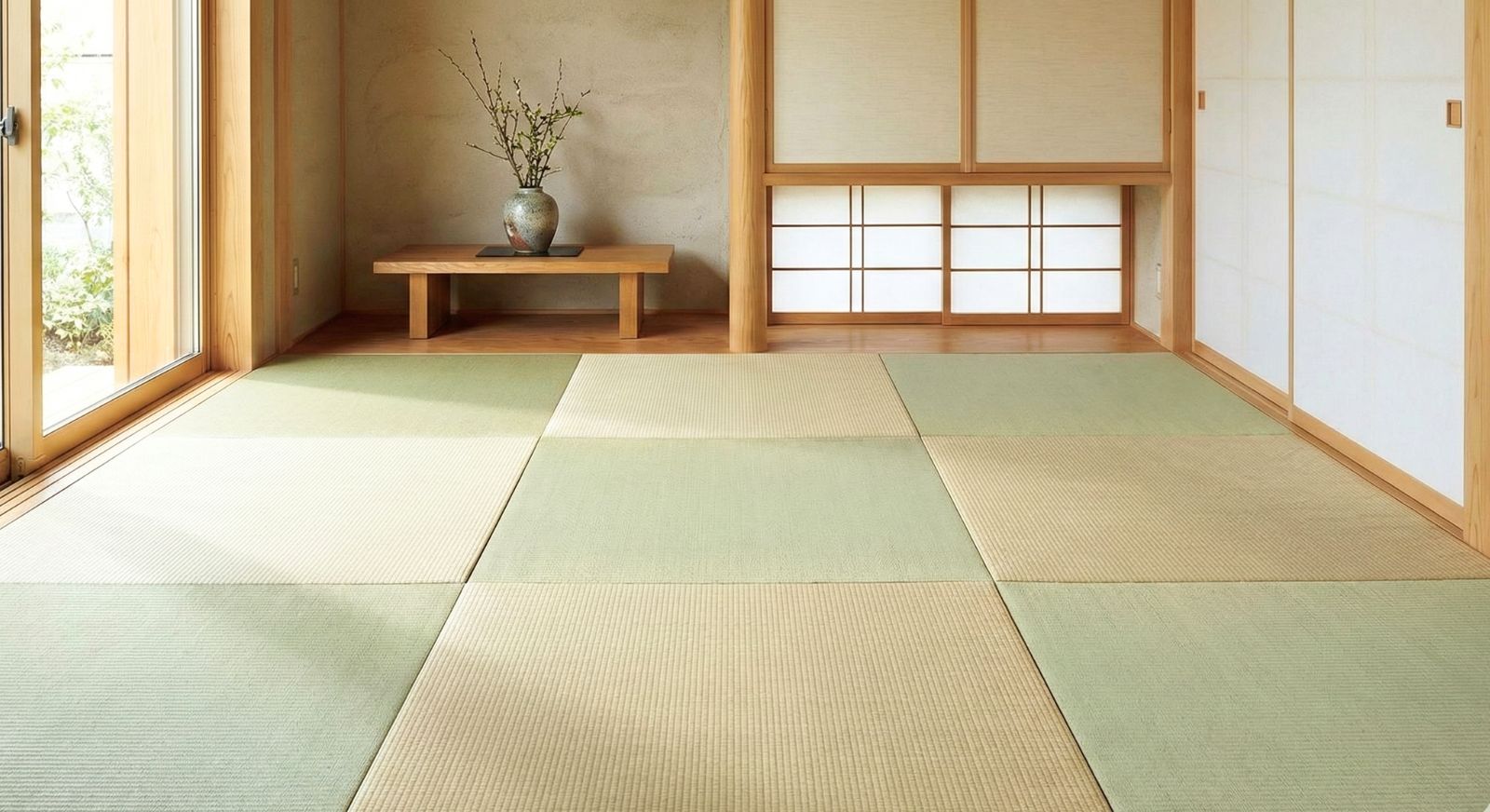 モダンな琉球畳(縁なし畳)の市松敷き