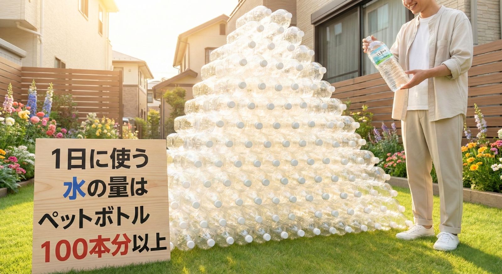 1日に使う水の量はペットボトル100本分以上