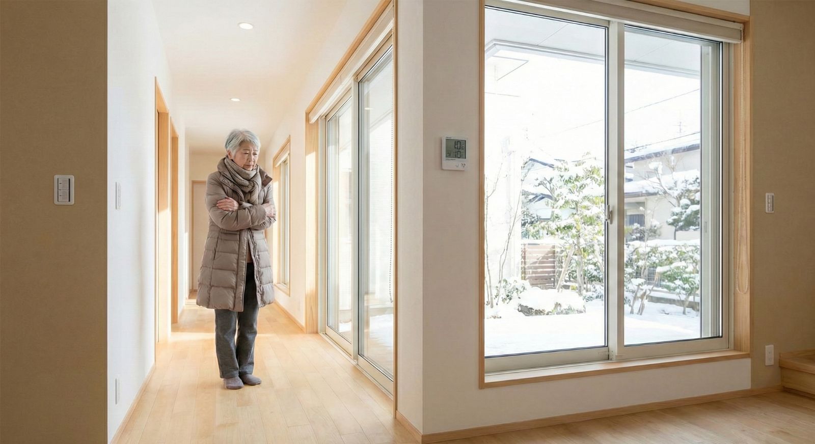 冬の寒い廊下や脱衣所で震えるイメージ