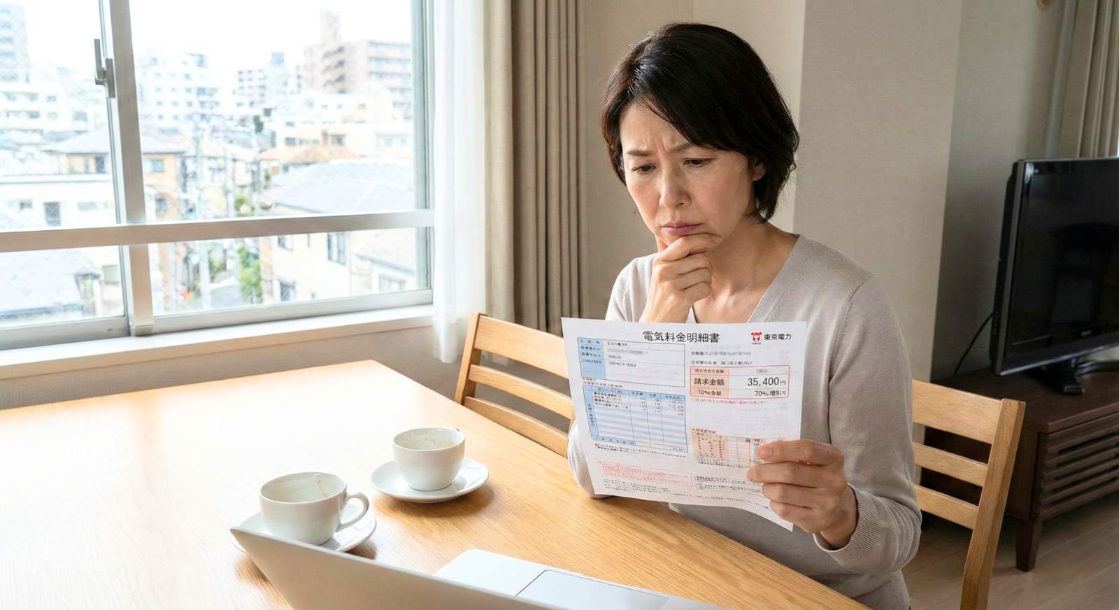 屋根の上の太陽光パネルと電気代明細書のイメージ