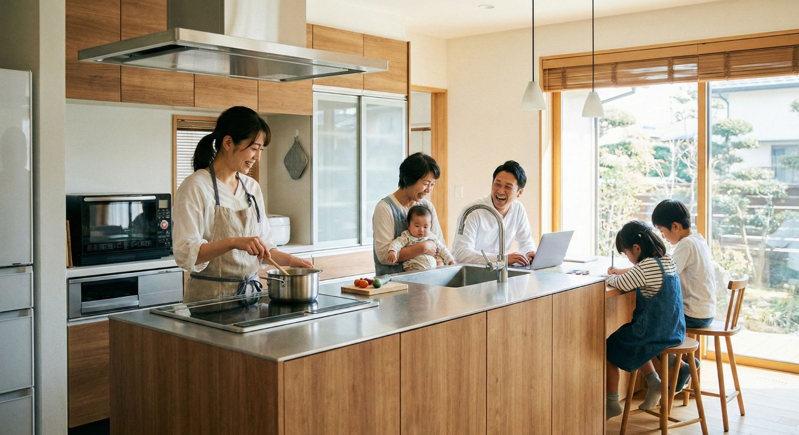 家族と会話が弾む対面キッチン