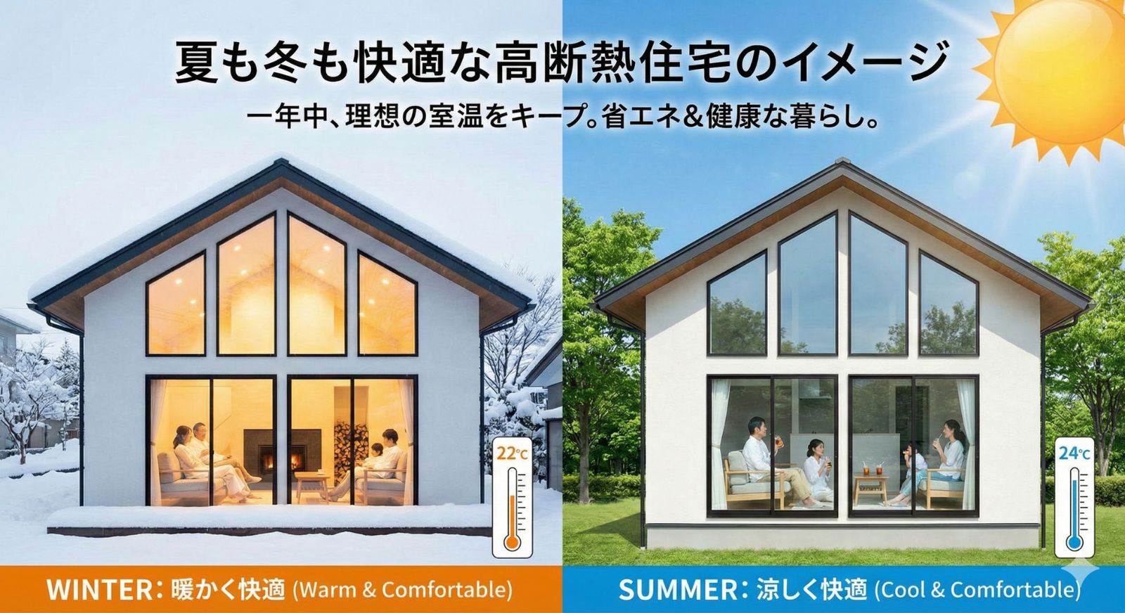 夏も冬も快適な高断熱住宅のイメージ